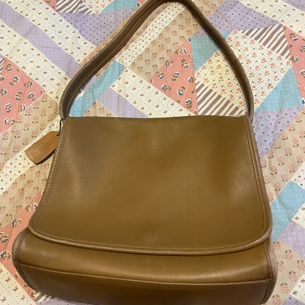 Coach Brown Leather Shoulder Bag with Flap Design